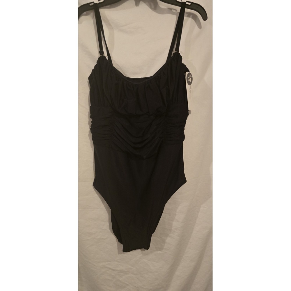 NWT  Profile by‎ Gottex Silver. Black Swimsuit Size 14  One Piece Slimming